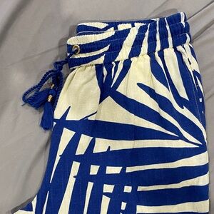 Navy and Cream Tropical Straight Leg Pants